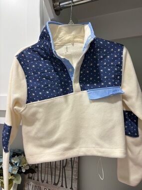 Altar'd State Cream Fleece Pullover with Navy Star Yoke and Light Blue Trim